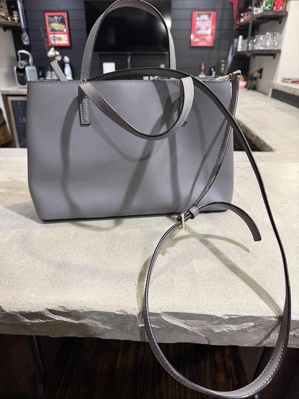 kate spade Gray Saffiano Satchel with Gold Hardware